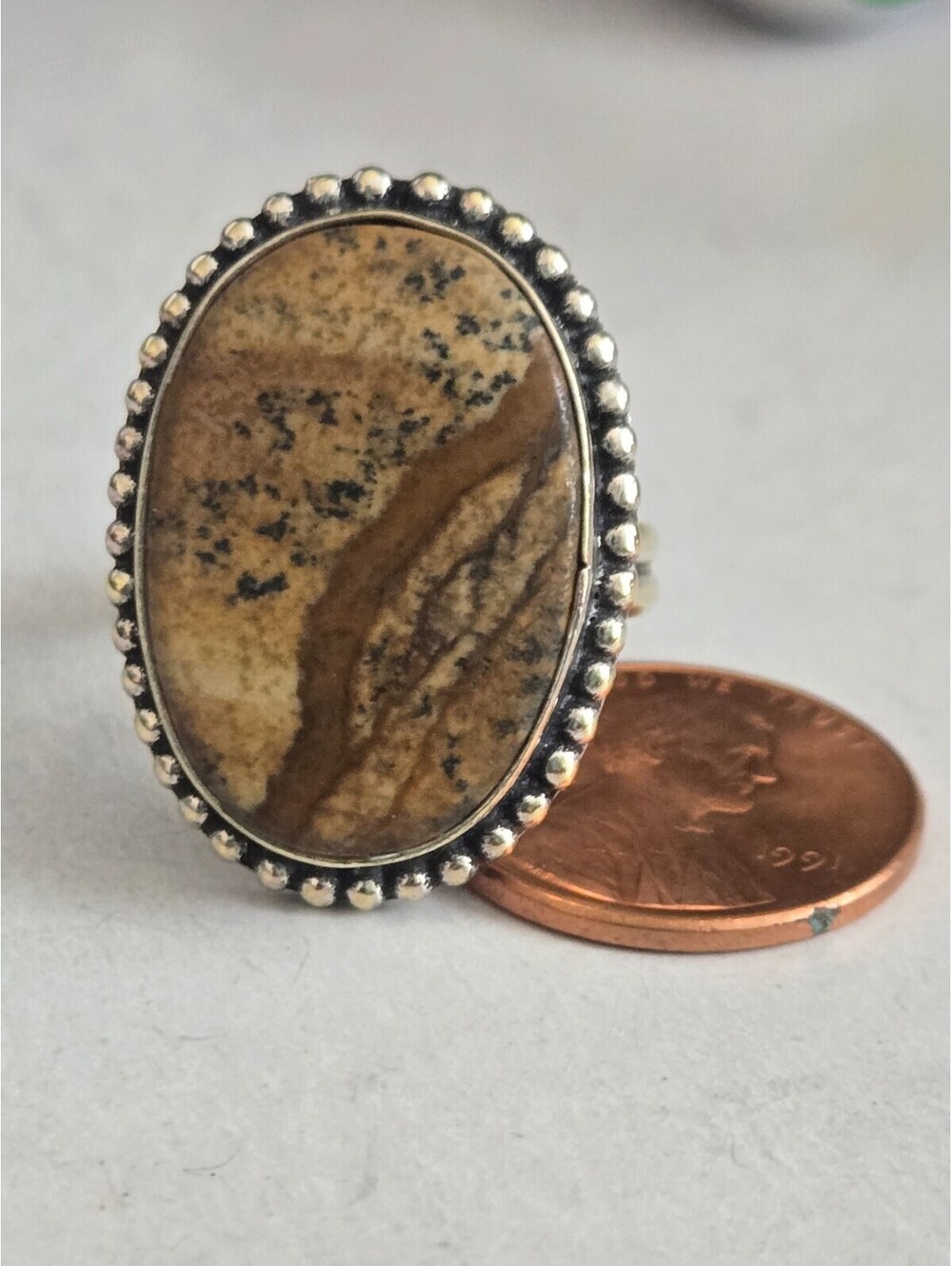 Vintage Southwestern-Style Sterling Silver Picture Jasper Ring Size 7.75